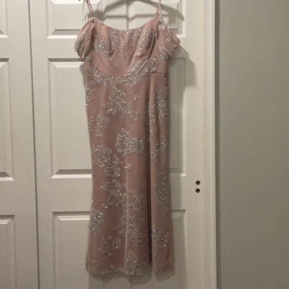 Hayley Paige Occasions Pink Gown with Spaghetti Straps